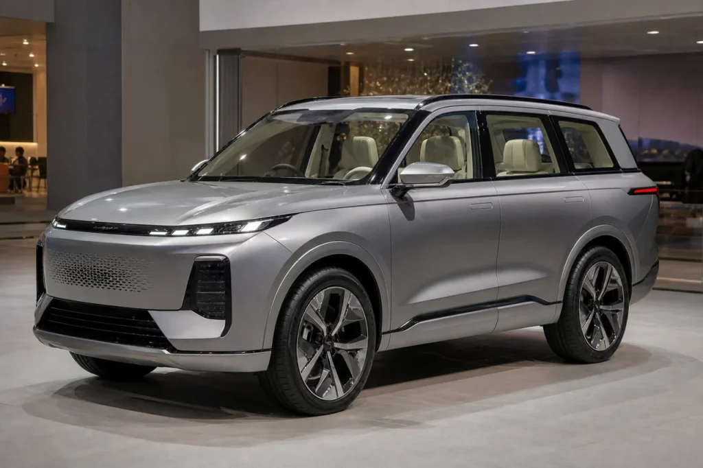 Серебристый семиместный концепт Chery Tiggo V на автомобильной выставке